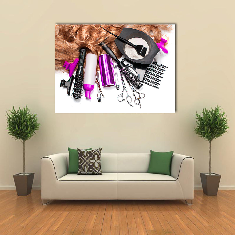 Hairdresser Accessories for Coloring Hair on a White Background Multi Panel Canvas Wall Art