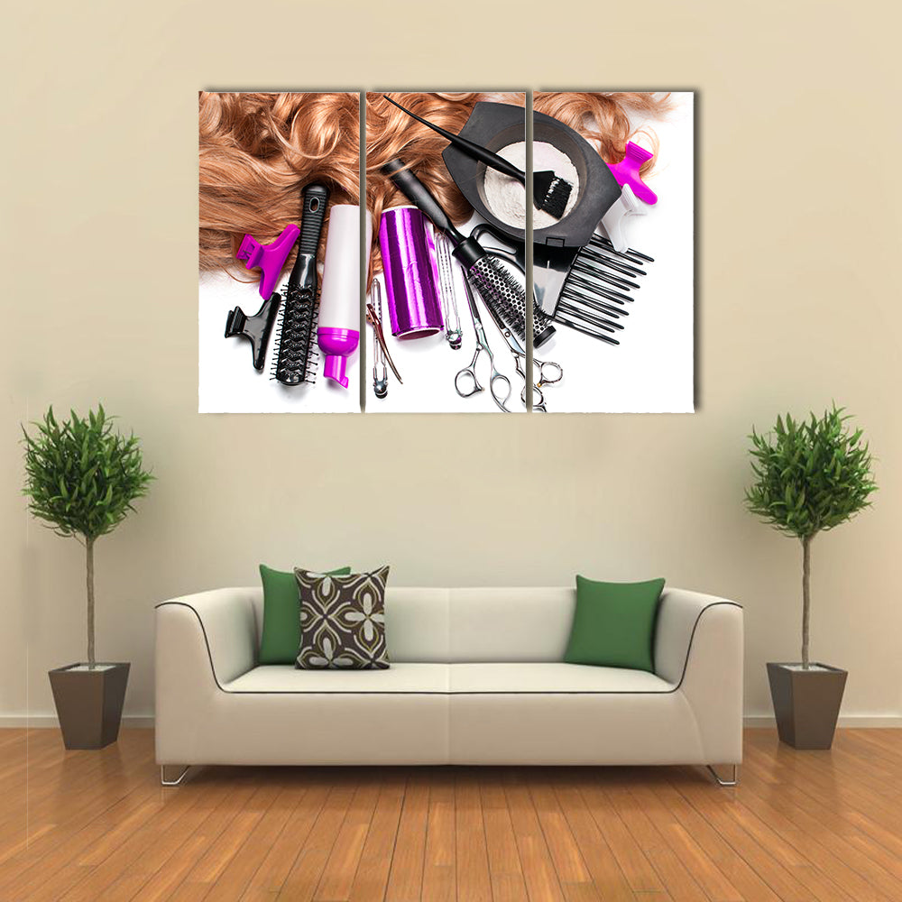 Hairdresser Accessories for Coloring Hair on a White Background Multi Panel Canvas Wall Art