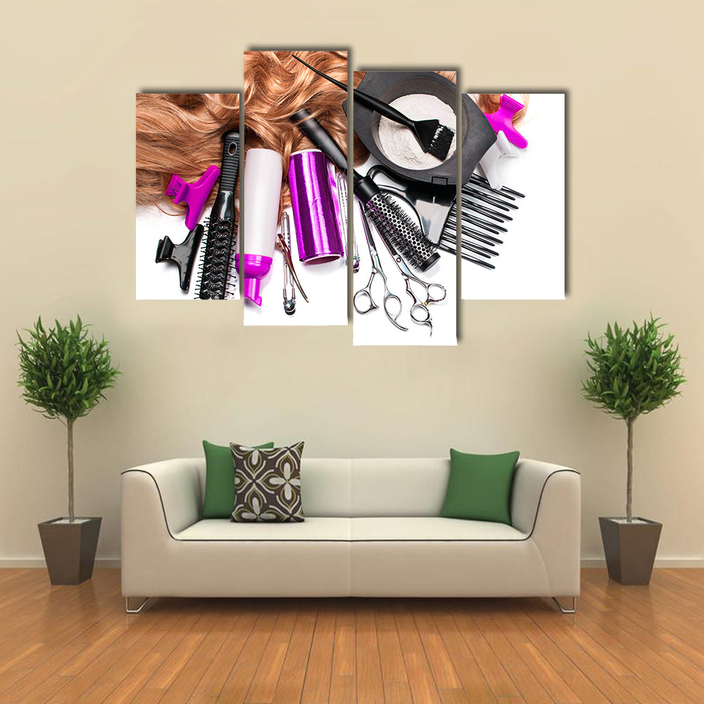 Hairdresser Accessories for Coloring Hair on a White Background Multi Panel Canvas Wall Art