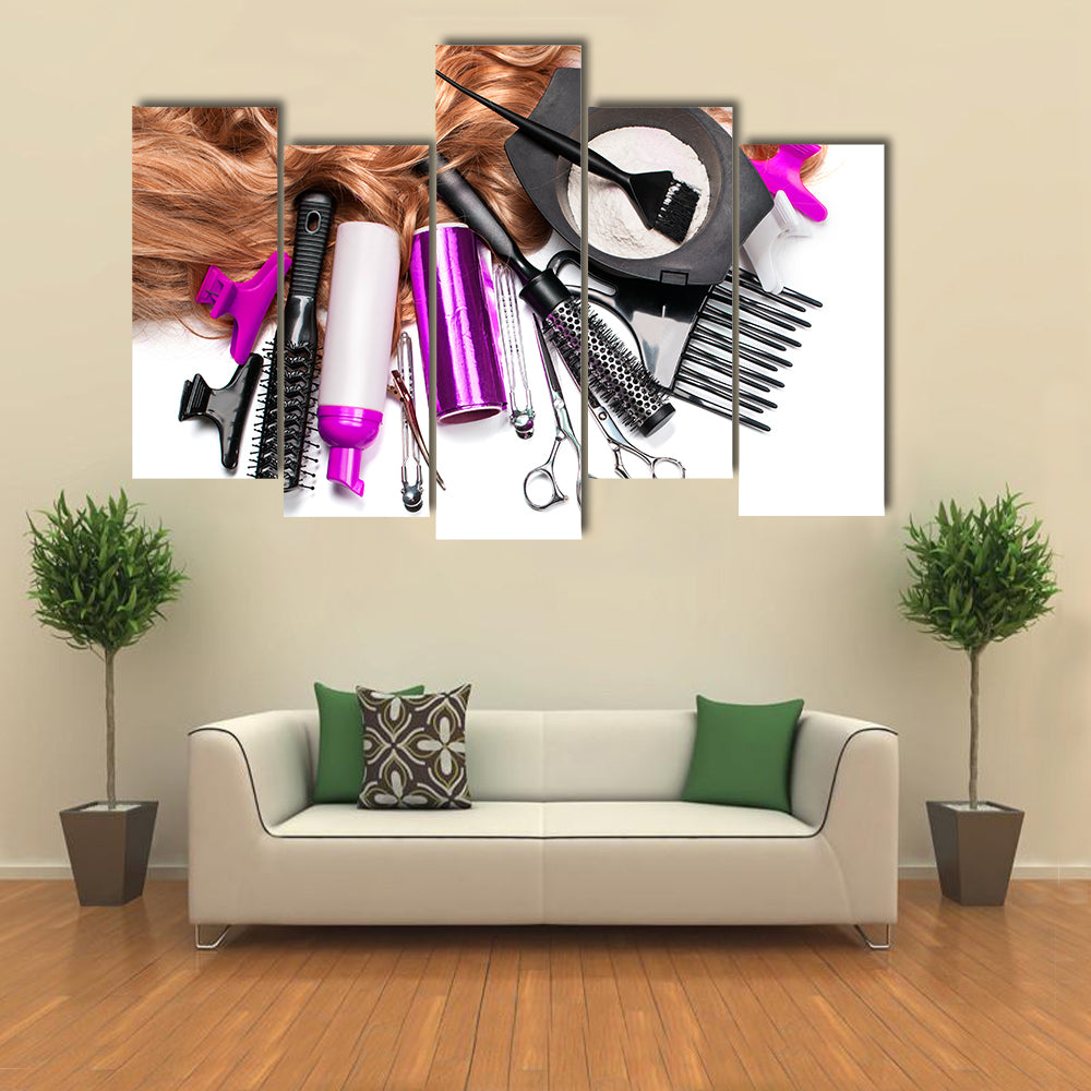 Hairdresser Accessories for Coloring Hair on a White Background Multi Panel Canvas Wall Art