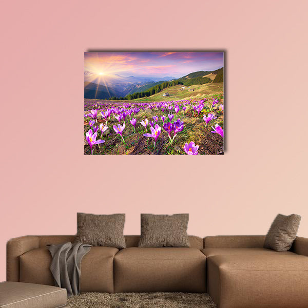 Blossom of crocuses at spring in the mountains multi panel canvas wall art
