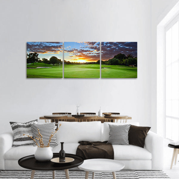 Sunset over the golf course panoramic canvas wall art