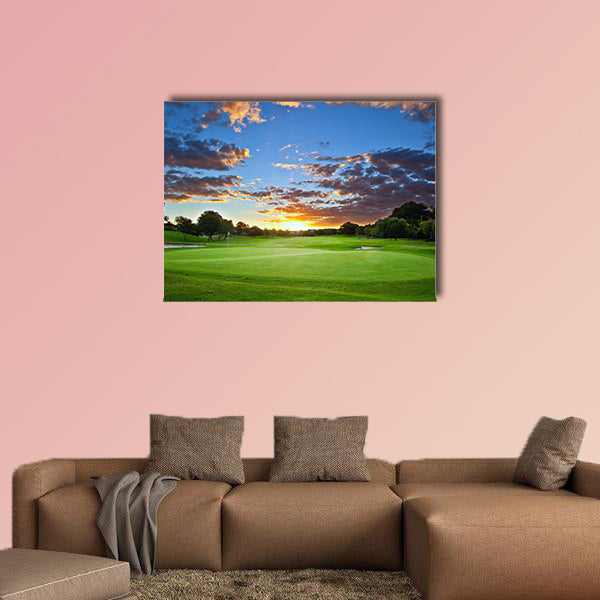 Sunset over the golf course multi panel canvas wall art