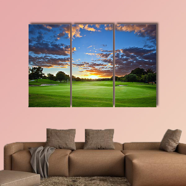 Sunset over the golf course multi panel canvas wall art