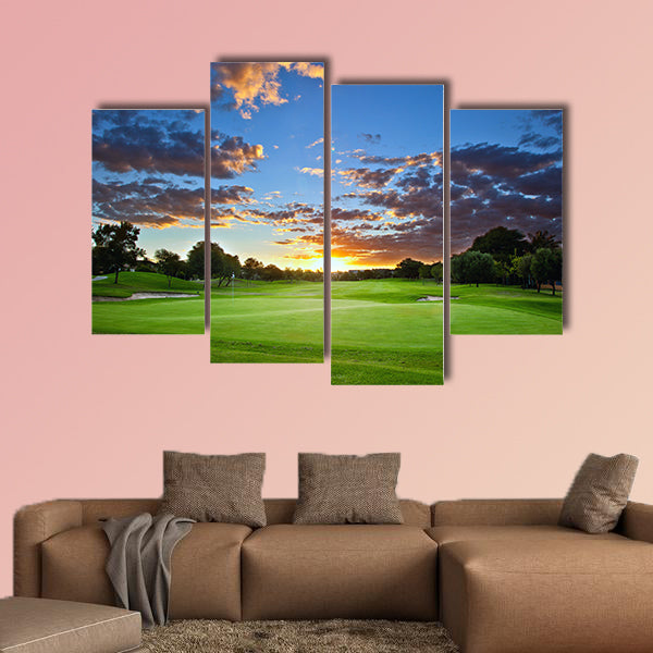 Sunset over the golf course multi panel canvas wall art