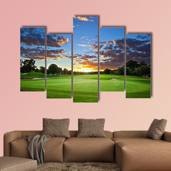 Sunset over the golf course multi panel canvas wall art