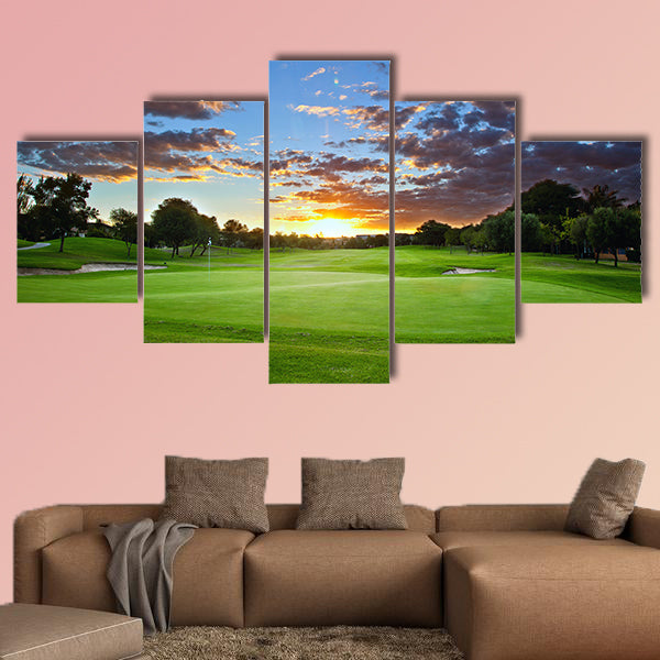 Sunset over the golf course multi panel canvas wall art