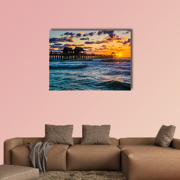 Sunset over the fishing pier and Gulf of Mexico in Naples, Florida wall art