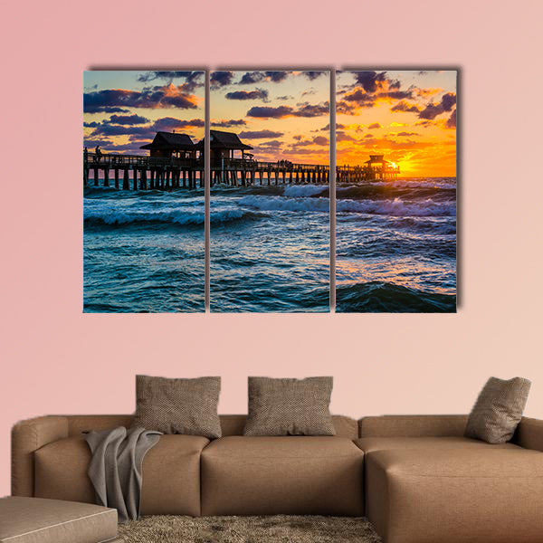 Sunset over the fishing pier and Gulf of Mexico in Naples, Florida wall art