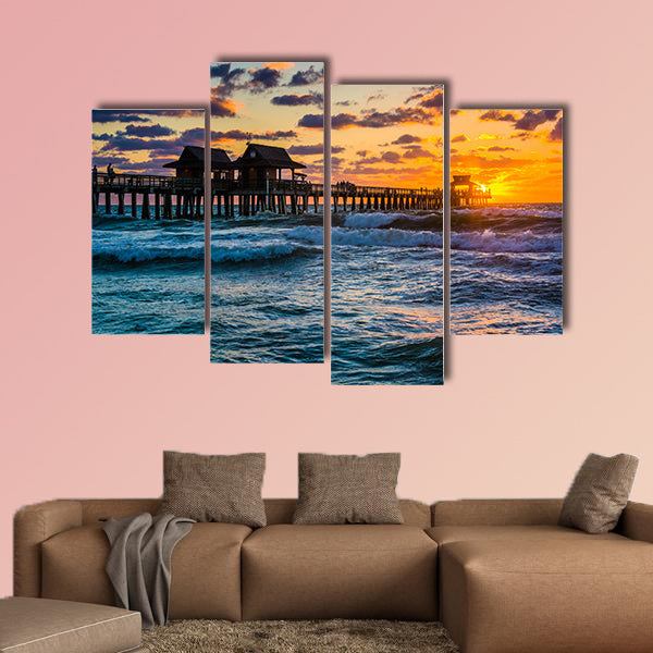 Sunset over the fishing pier and Gulf of Mexico in Naples, Florida wall art