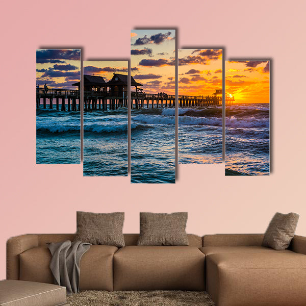 Sunset over the fishing pier and Gulf of Mexico in Naples, Florida wall art
