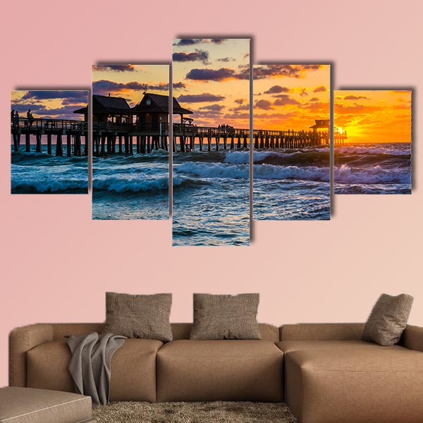 Sunset over the fishing pier and Gulf of Mexico in Naples, Florida wall art