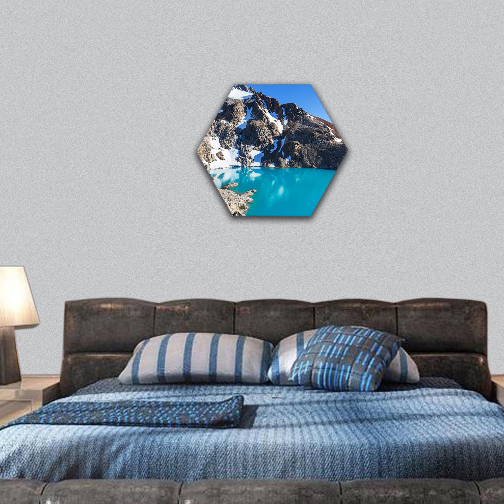 Hike in Patagonia hexagonal canvas wall art