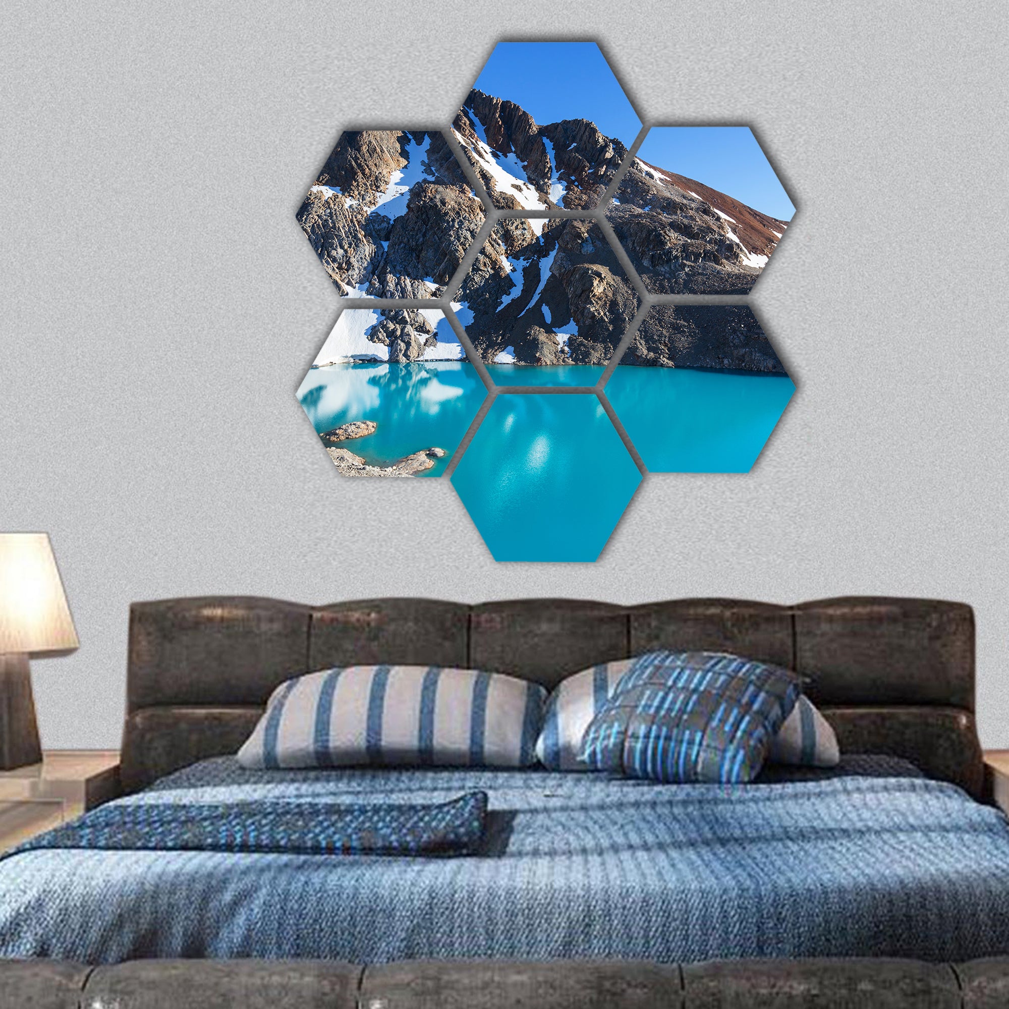 Hike in Patagonia hexagonal canvas wall art