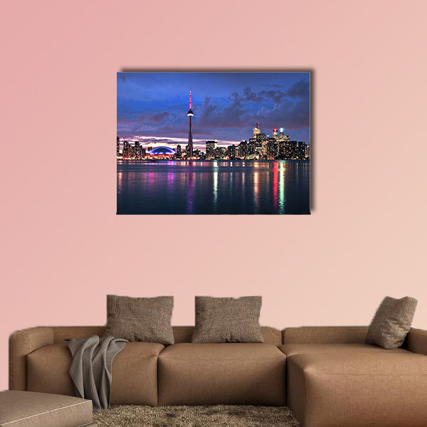 Scenic view at Toronto city waterfront skyline at night Multi panel canvas wall art