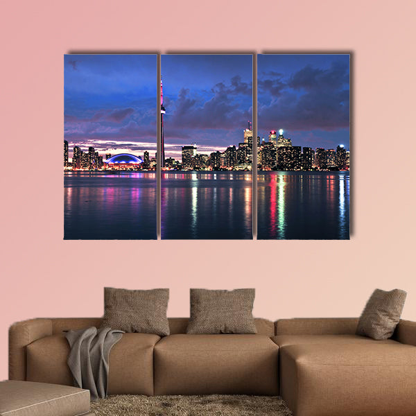 Scenic view at Toronto city waterfront skyline at night Multi panel canvas wall art