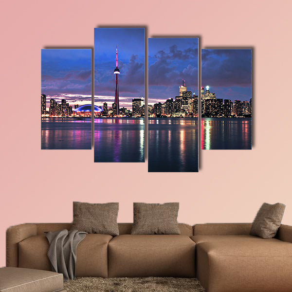 Scenic view at Toronto city waterfront skyline at night Multi panel canvas wall art