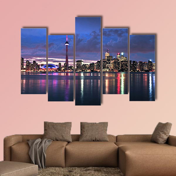 Scenic view at Toronto city waterfront skyline at night Multi panel canvas wall art
