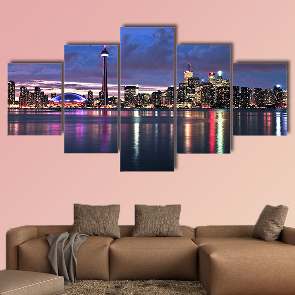Scenic view at Toronto city waterfront skyline at night Multi panel canvas wall art