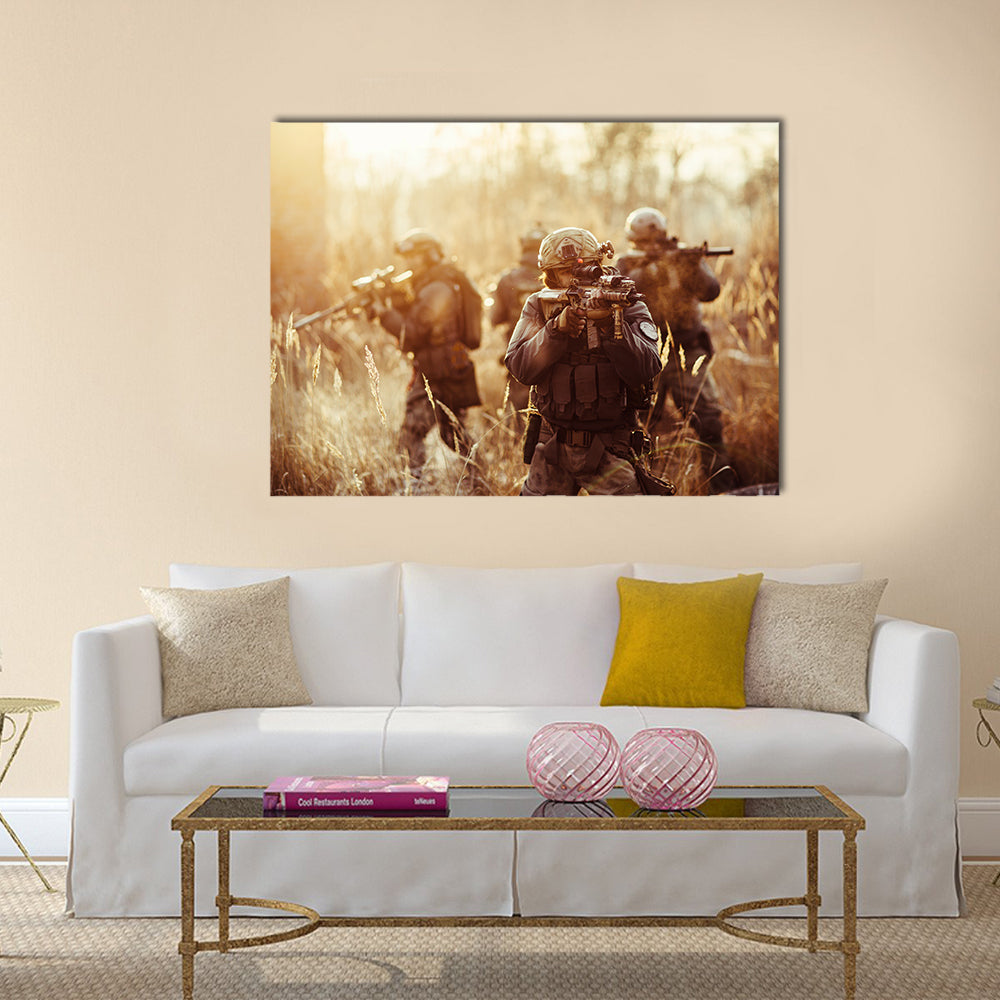 Rangers Targeting Their Enemy With Rifles, Tanks, And Trucks, Multi Panel Canvas Wall Art