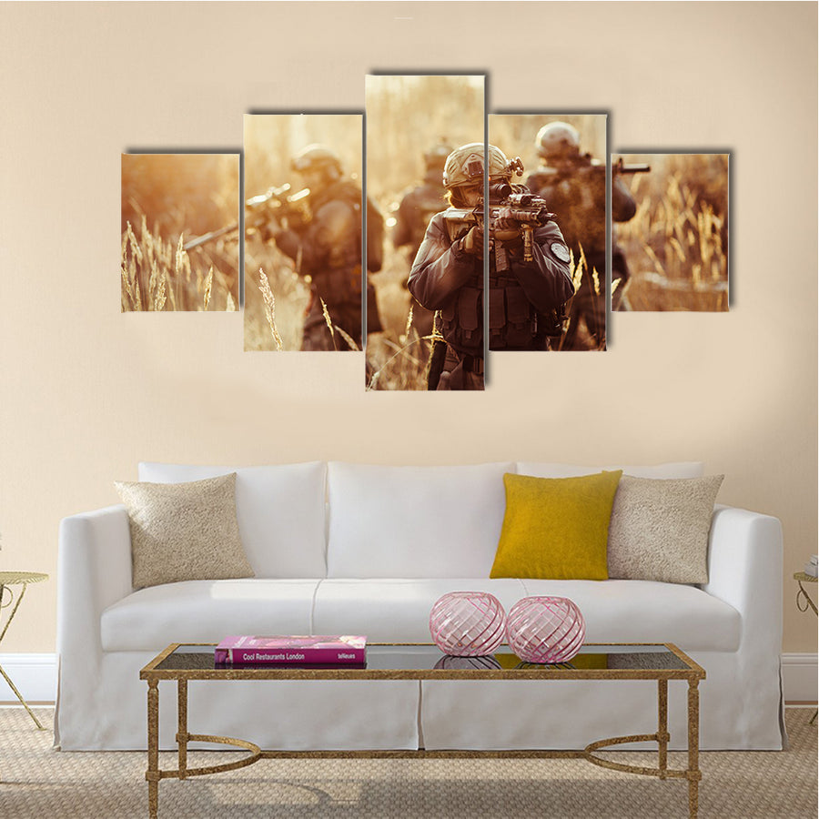 Rangers Targeting Their Enemy With Rifles, Tanks, And Trucks, Multi Panel Canvas Wall Art