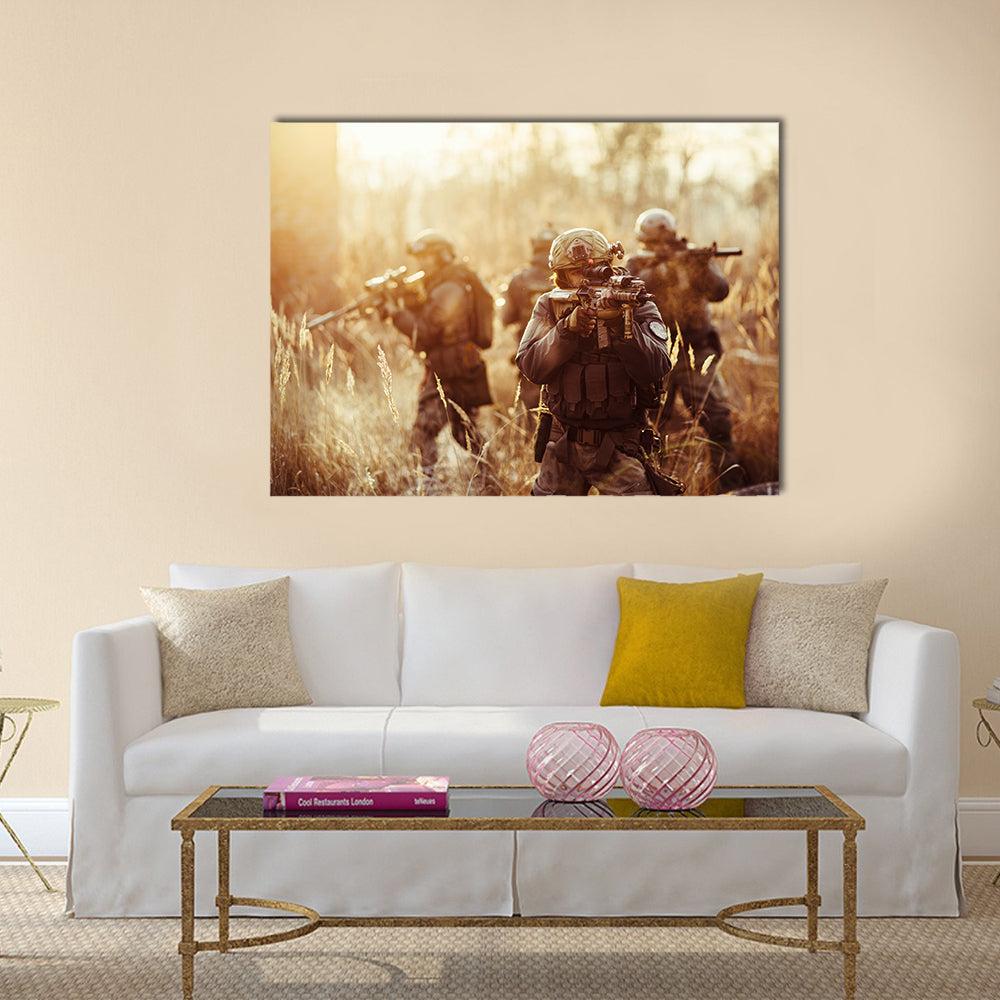Rangers with a rifle aiming at a target Multi Panel Canvas Wall Art