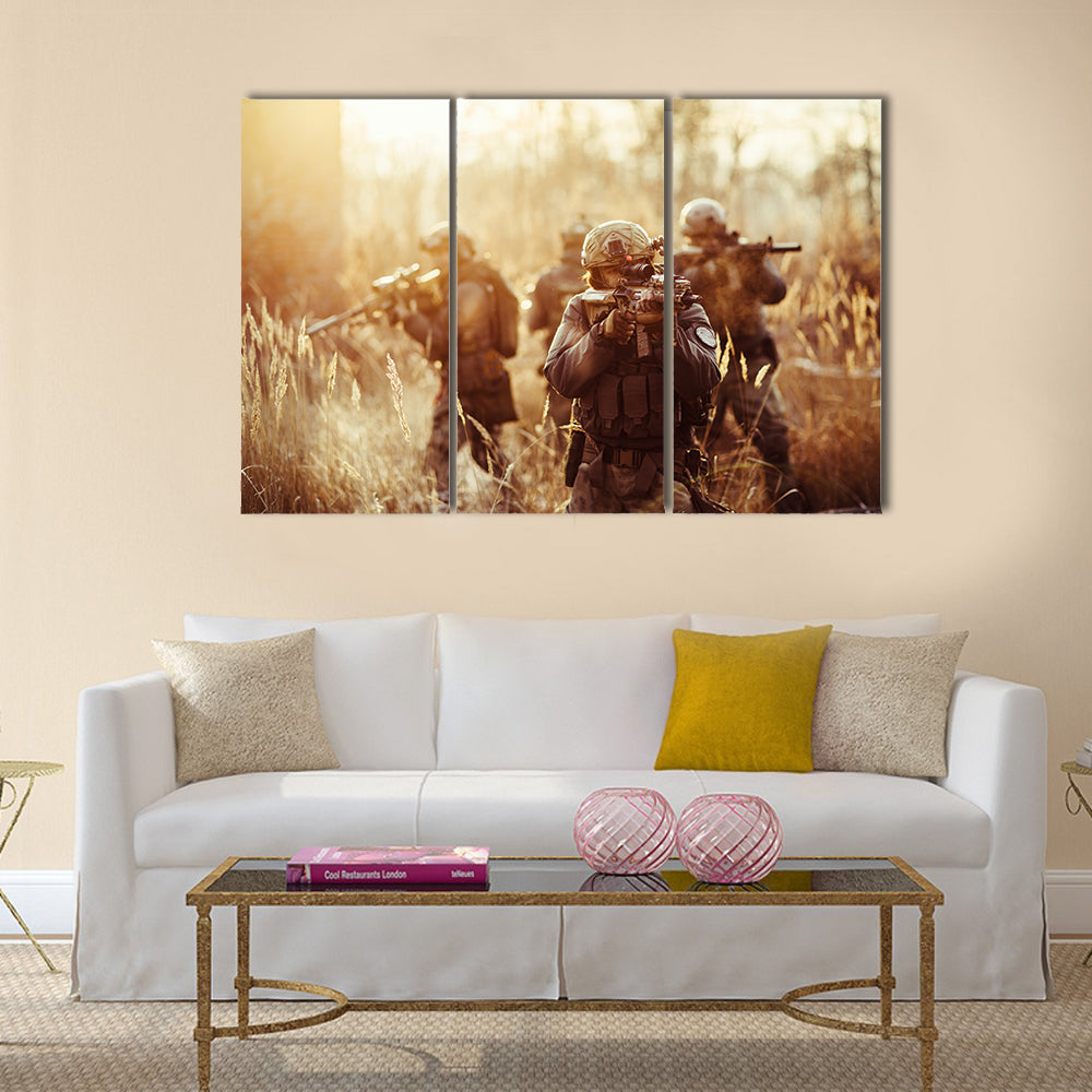Rangers with a rifle aiming at a target Multi Panel Canvas Wall Art