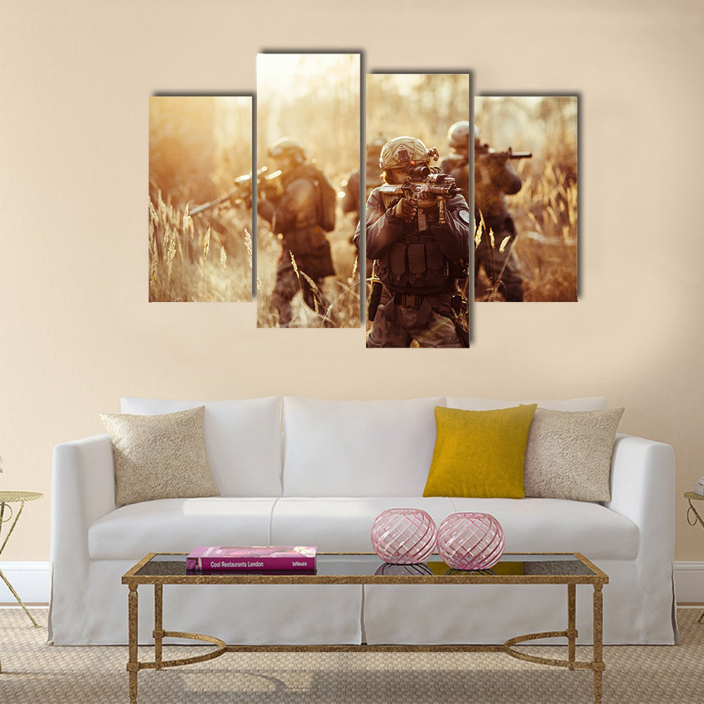 Rangers with a rifle aiming at a target Multi Panel Canvas Wall Art
