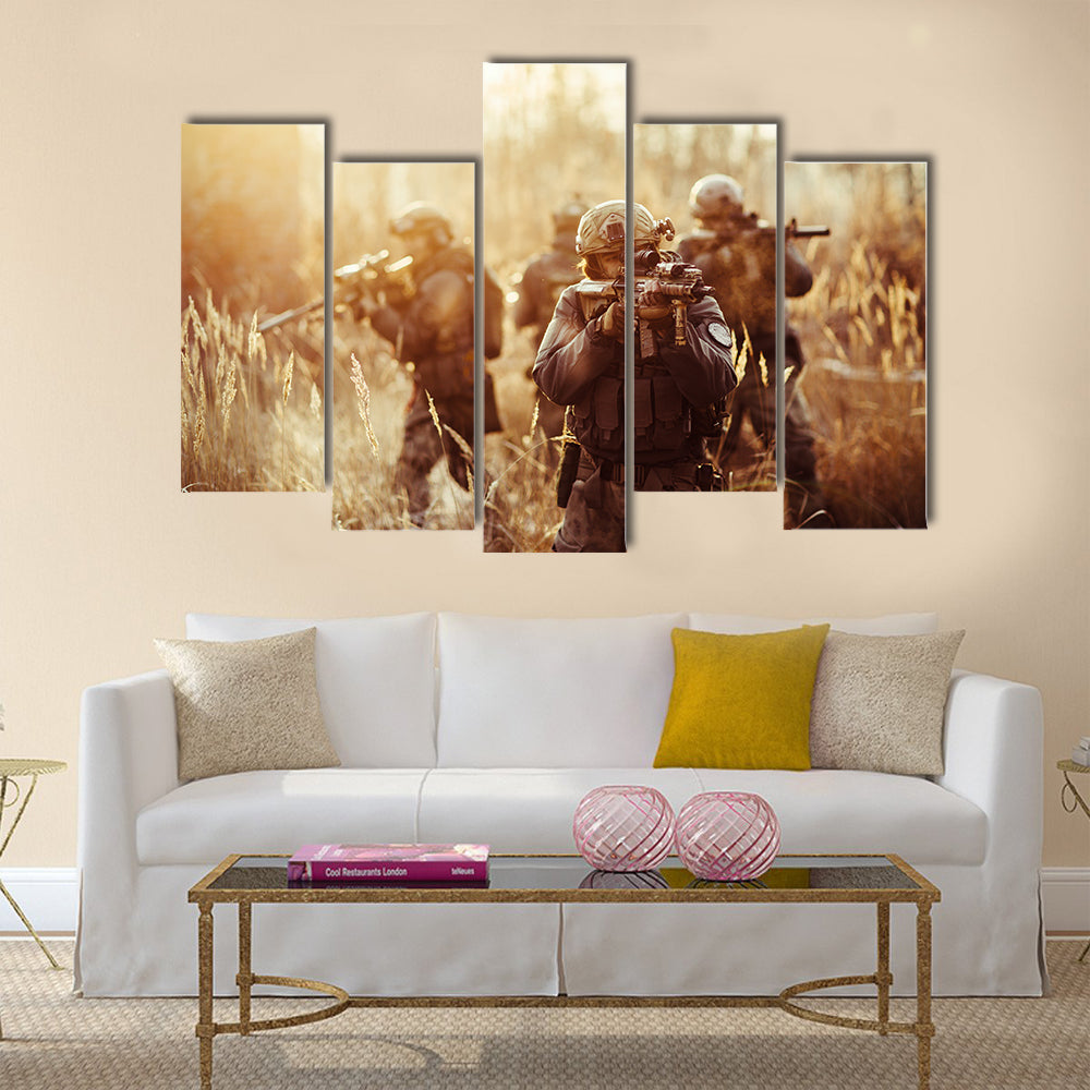 Rangers with a rifle aiming at a target Multi Panel Canvas Wall Art