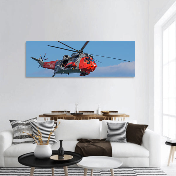 Royal Navy Sea King Search Rescue Helicopter Flying panoramic canvas wall art