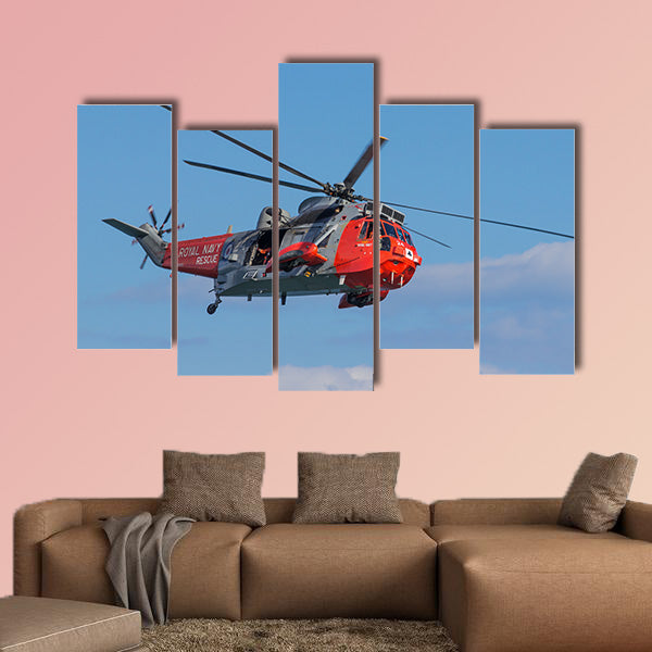  Royal Navy Sea King Search and Rescue Helicopter Flying multi panel canvas wall
