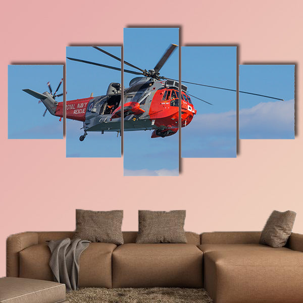  Royal Navy Sea King Search and Rescue Helicopter Flying multi panel canvas wall