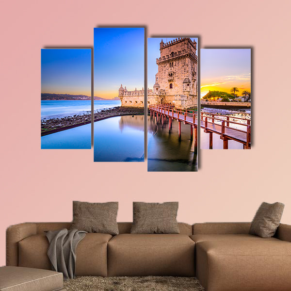 Lisbon, Portugal at Belem Tower on the Tagus River multi panel canvas wall art
