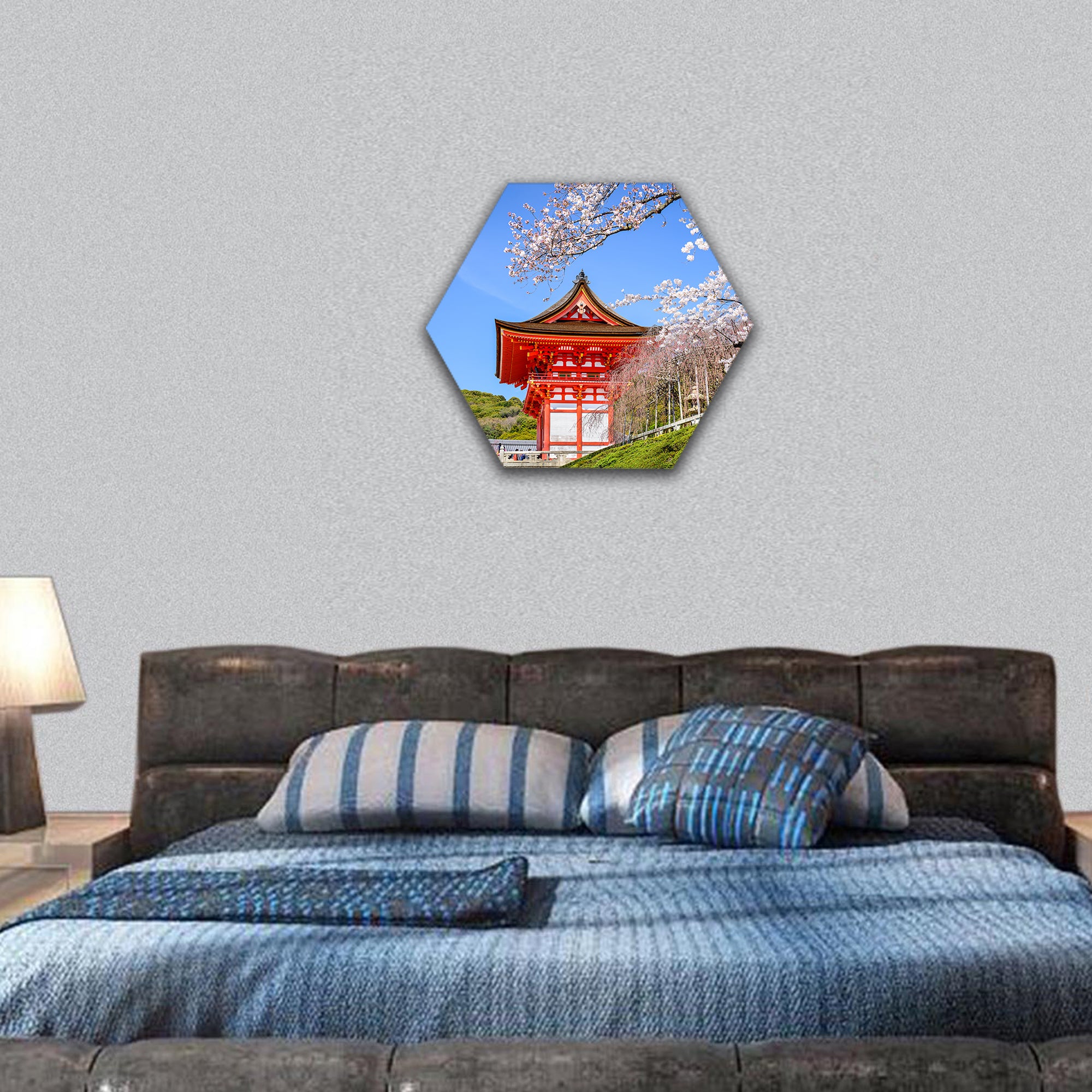 Japan at Kiyomizu-dera Temple in the spring hexagonal canvas wall art