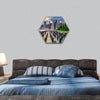 USA city skyline on the East River hexagonal canvas wall art