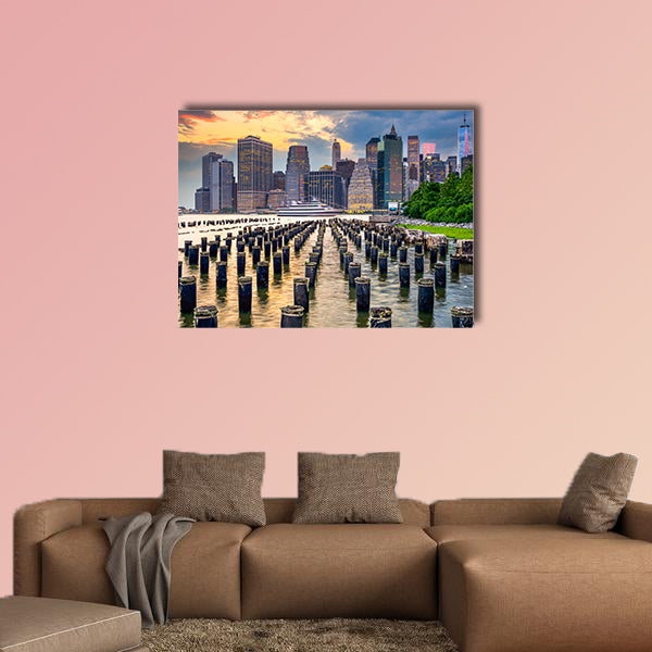 New York City, USA, city skyline on the East River multi panel canvas wall art
