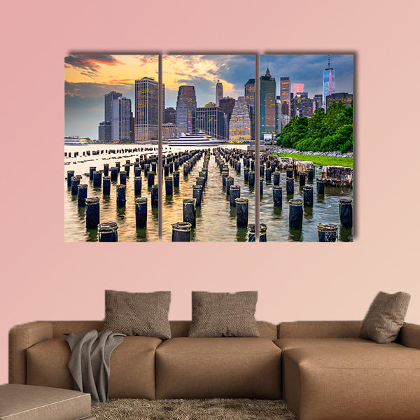 New York City, USA, city skyline on the East River multi panel canvas wall art