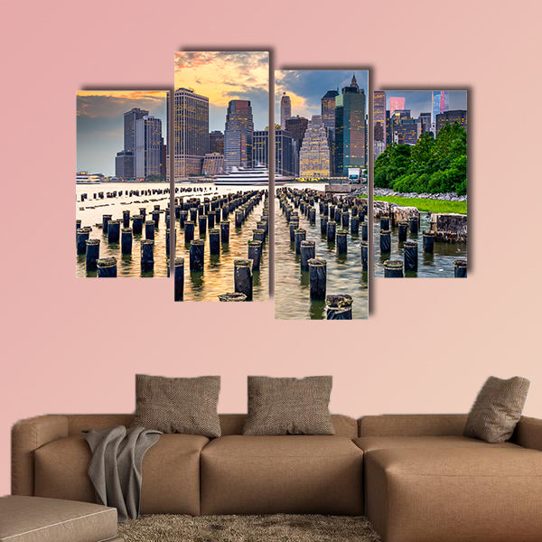 New York City, USA, city skyline on the East River multi panel canvas wall art
