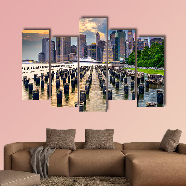 New York City, USA, city skyline on the East River multi panel canvas wall art