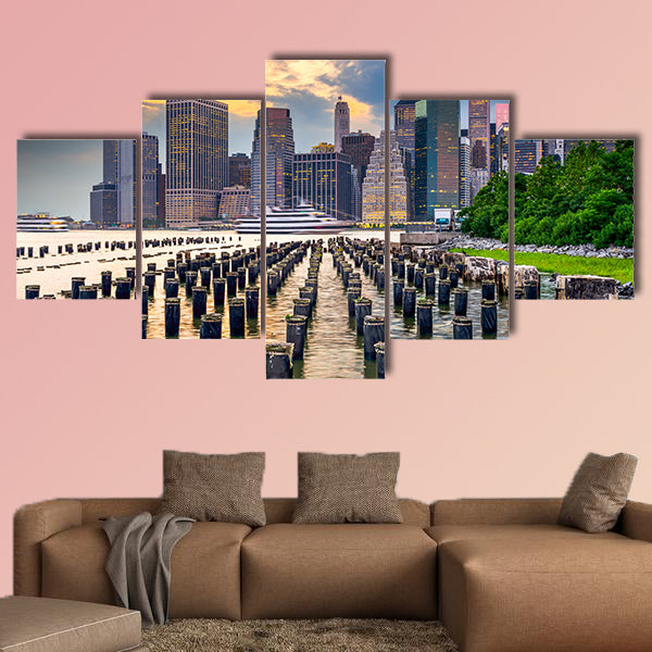 New York City, USA, city skyline on the East River multi panel canvas wall art