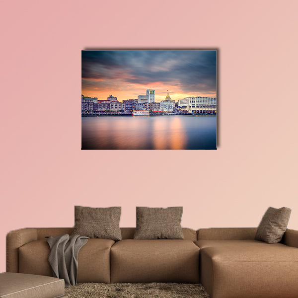 Savannah, Georgia, USA riverfront skyline. Multi panel canvas wall art