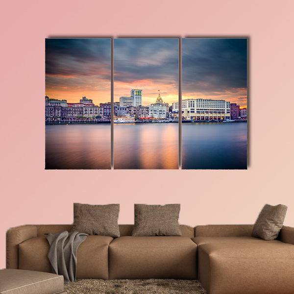 Savannah, Georgia, USA riverfront skyline. Multi panel canvas wall art