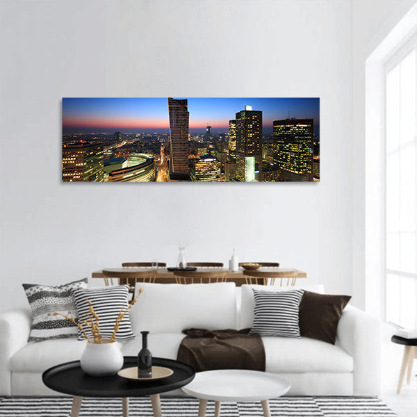 Warsaw city center at sunset panoramic canvas wall art