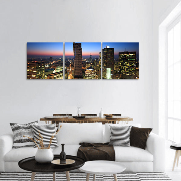 Warsaw city center at sunset panoramic canvas wall art