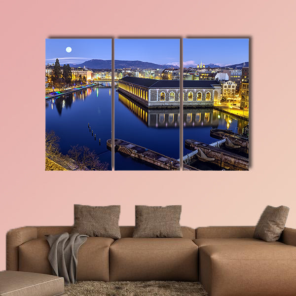 BFM, cathedral tower and Rhone River, Geneva, Switzerland wall art