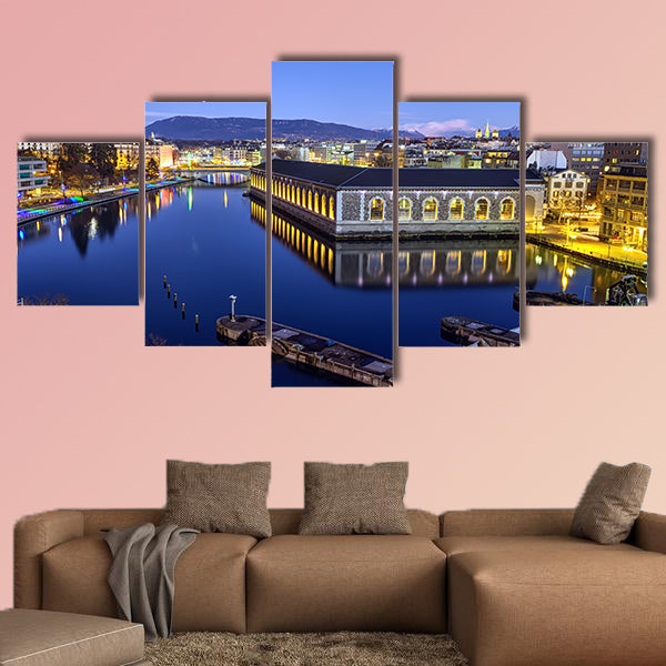 BFM, cathedral tower and Rhone River, Geneva, Switzerland wall art