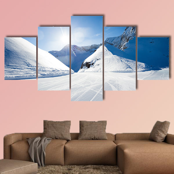 The beautiful winter ski-track near Caucasus Mountains multi panel canvas wall art