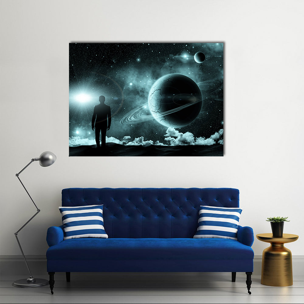 Man Conquering Cosmic Landscape Multi Panel Canvas Wall Art