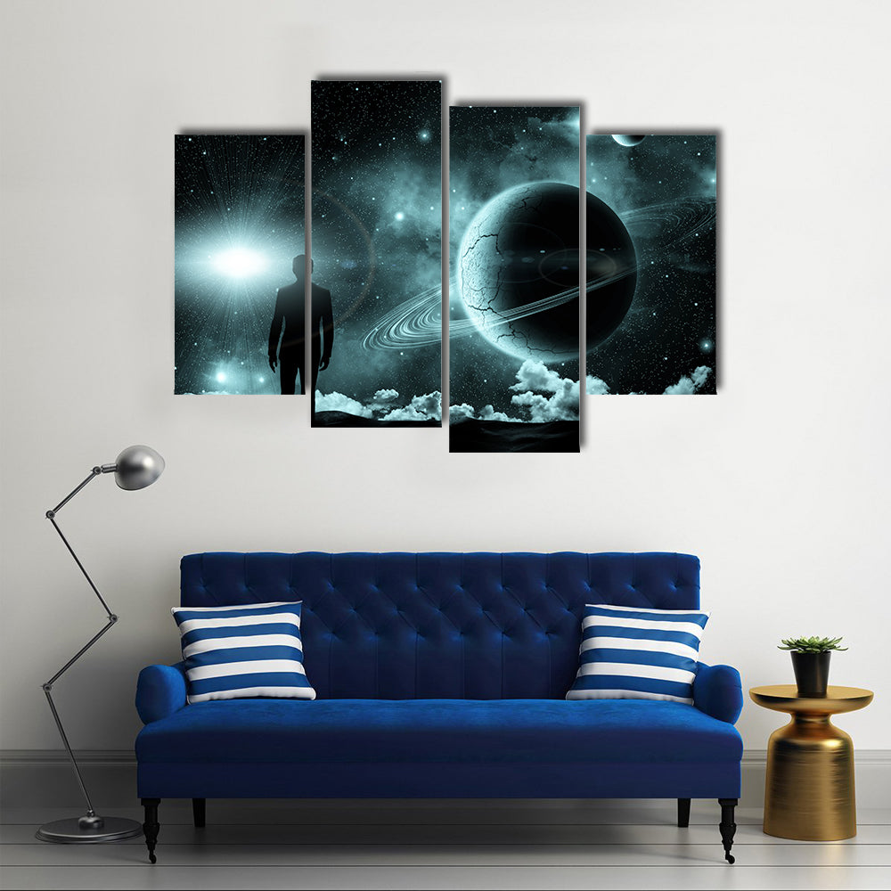 Man Conquering Cosmic Landscape Multi Panel Canvas Wall Art