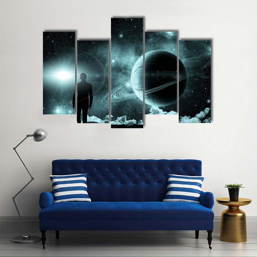 Man Conquering Cosmic Landscape Multi Panel Canvas Wall Art